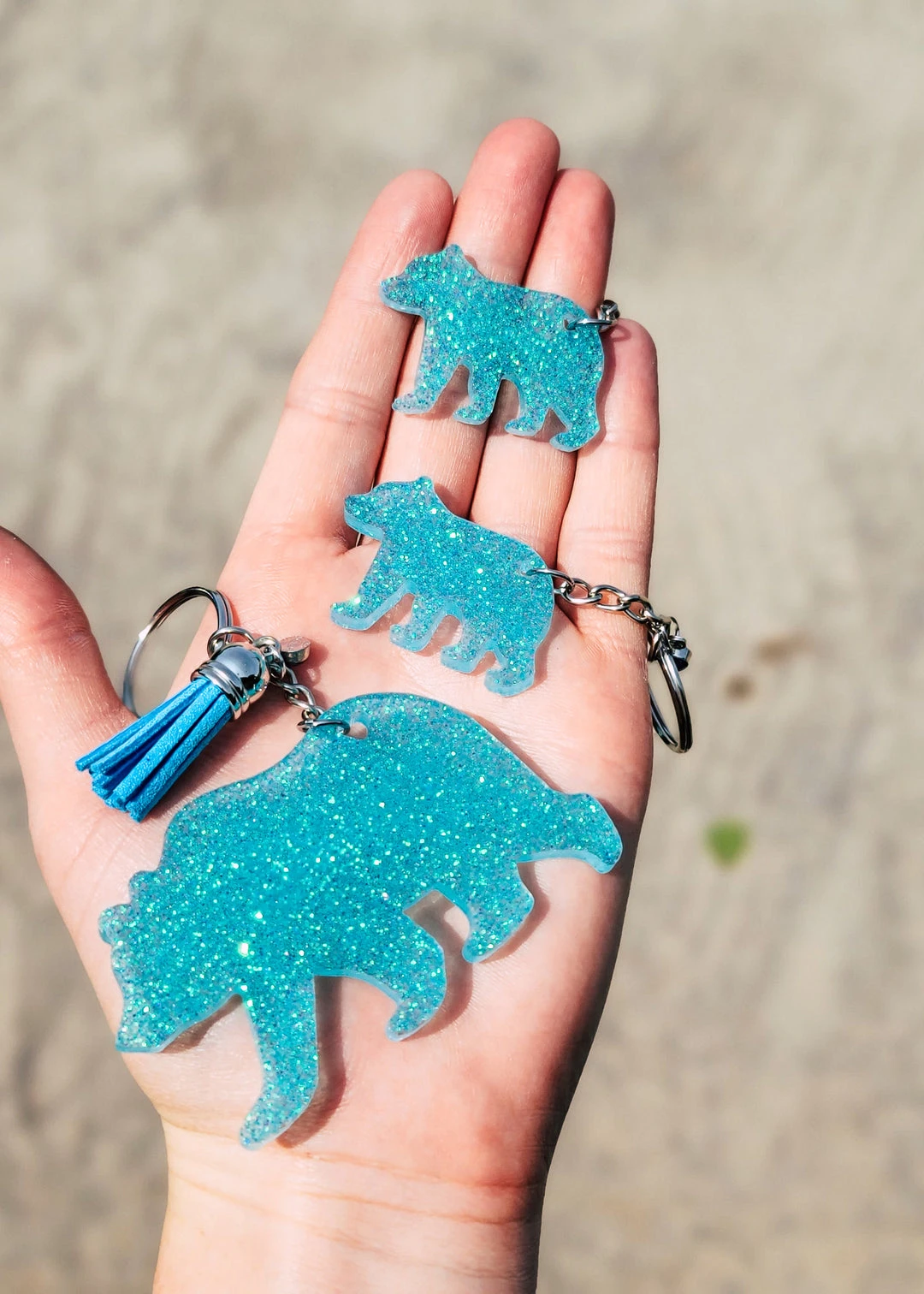 Cinchy Cowgirl Resin Keychains Set of 3 - Turquoise Mama Bear & 2 Mini Keychains | Unique Handcrafted Accessories 3 The Cinchy Cowgirl Resin Keychains Turquoise Mama Bear & 2 Minis (Set Of 3) Keychain