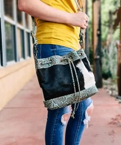 Myra Handbags & Wallets Turquoise Floral Tooled & Cowhide Bucket Bag