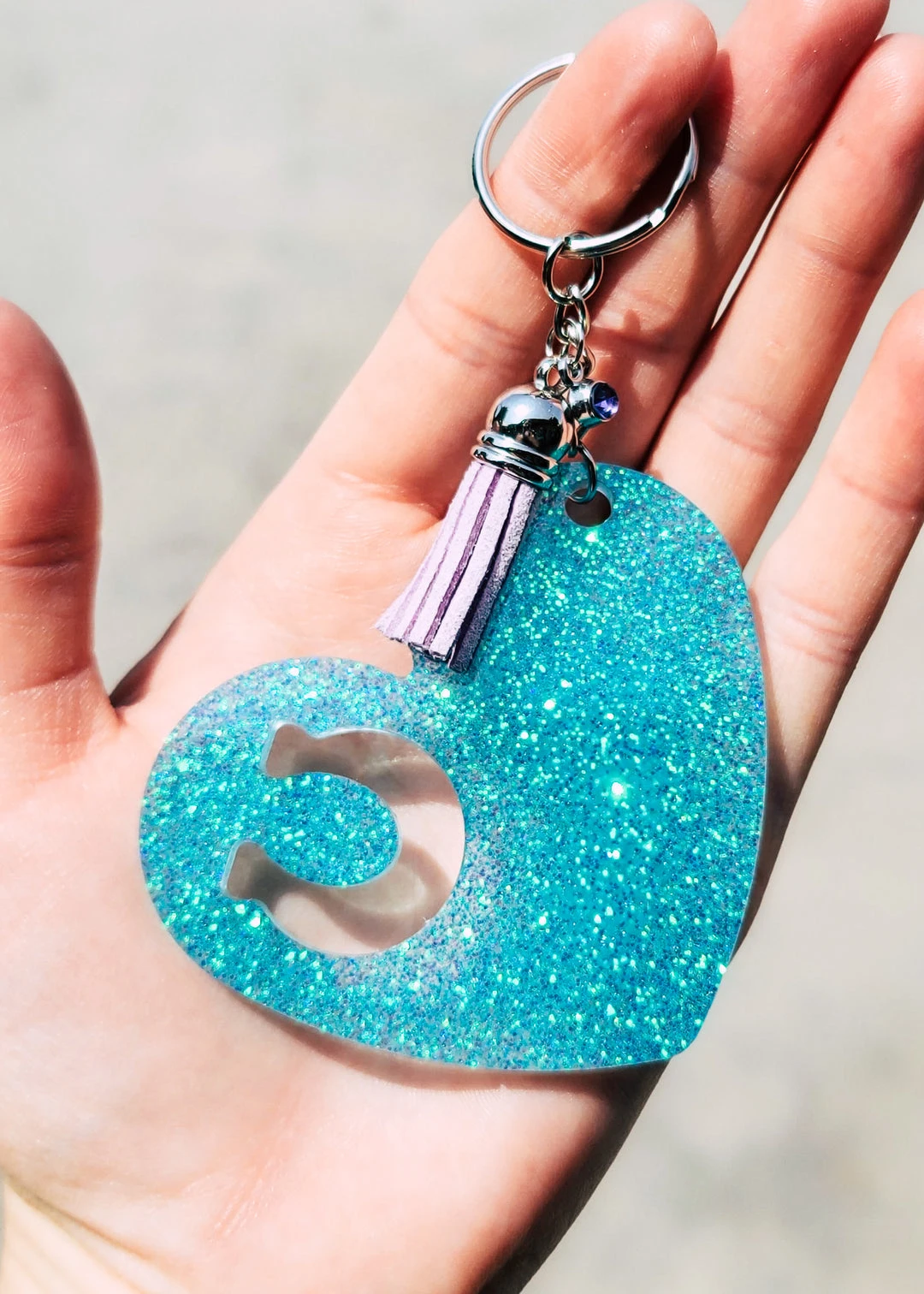 Cinchy Cowgirl Turquoise Heart Horseshoe Resin Keychain - Stylish Western Accessory 3 The Cinchy Cowgirl Turquoise Heart Horseshoe Keychain Resin Keychains