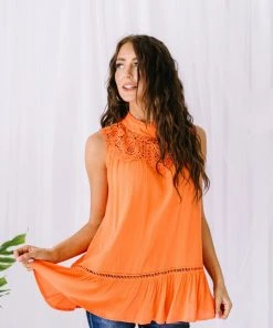 Ave Shops Clothing Victoria Lace Mock Neck Top In Orange