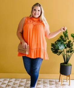 Ave Shops Clothing Victoria Lace Mock Neck Top In Orange