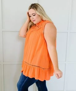Ave Shops Clothing Victoria Lace Mock Neck Top In Orange