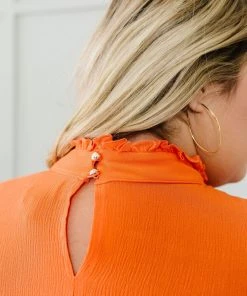 Ave Shops Clothing Victoria Lace Mock Neck Top In Orange