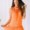 Ave Shops Victoria Lace Mock Neck Top - Orange | Short Sleeve Blouse for Women 2 Ave Shops Clothing Victoria Lace Mock Neck Top In Orange
