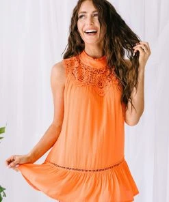 Ave Shops Clothing Victoria Lace Mock Neck Top In Orange