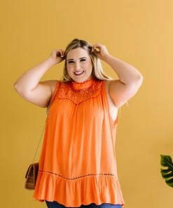 Ave Shops Clothing Victoria Lace Mock Neck Top In Orange