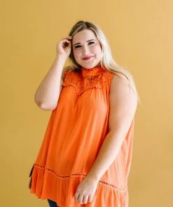 Ave Shops Clothing Victoria Lace Mock Neck Top In Orange