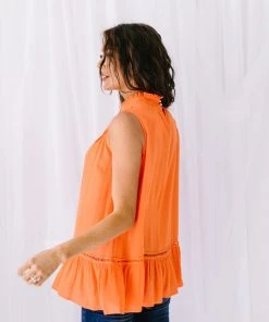 Ave Shops Clothing Victoria Lace Mock Neck Top In Orange
