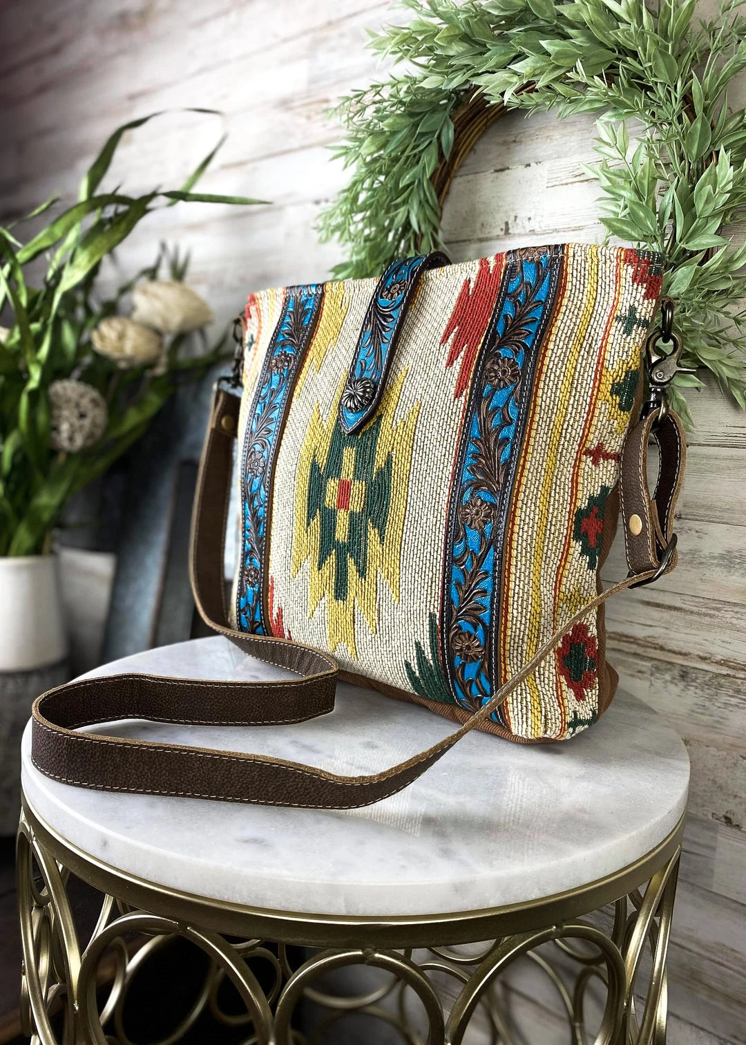 Myra Vintage Southwestern Rug Tooled Crossbody Handbag - Stylish Tote Bag for Women 5 Myra Vintage Southwestern Rug Tooled Handbag Handbags & Wallets