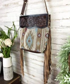 Myra Vintage Aztec Tooled Leather Fringe Handbag Handbags & Wallets