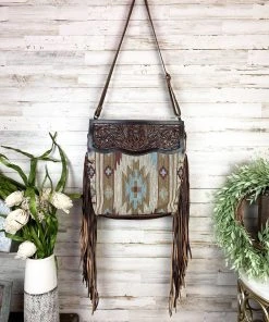 Myra Vintage Aztec Tooled Leather Fringe Handbag Handbags & Wallets