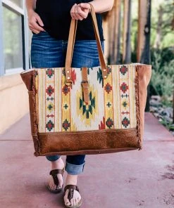 Myra Western Aztec & Floral Tooled Weekender Bag Handbags & Wallets