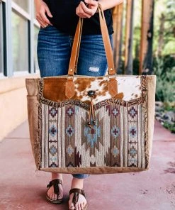 Myra Handbags & Wallets Vintage Western Cowhide Weekender Bag