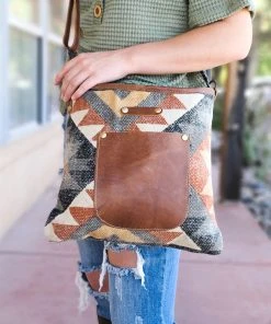 Myra Handbags & Wallets Warm Aztec Leather Pocket Crossbody Handbag
