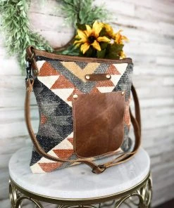 Myra Handbags & Wallets Warm Aztec Leather Pocket Crossbody Handbag