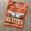 Thelattimoreclaim Harvest Orange Western Moon Graphic Tee - Premium Soft Cotton Tee for Men & Women 1 Thelattimoreclaim Harvest Orange Western Moon Tee Featured Graphic Tees