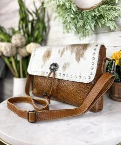 Myra Brown & White Cowhide Concho Handbag