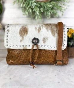 Myra Brown & White Cowhide Concho Handbag